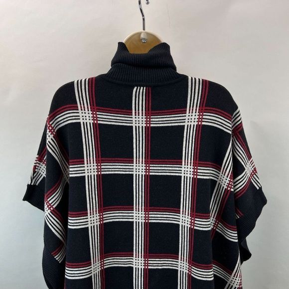 Jones New York Turtleneck Poncho In Black Cayenne Ivory Womens S/M NWT - Picture 5 of 7